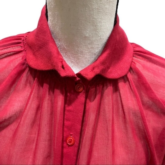 Vintage St. Michael 80’s Semi Sheer Cotton Blend Smocked Blouse Round Collar 10 - Picture 5 of 11